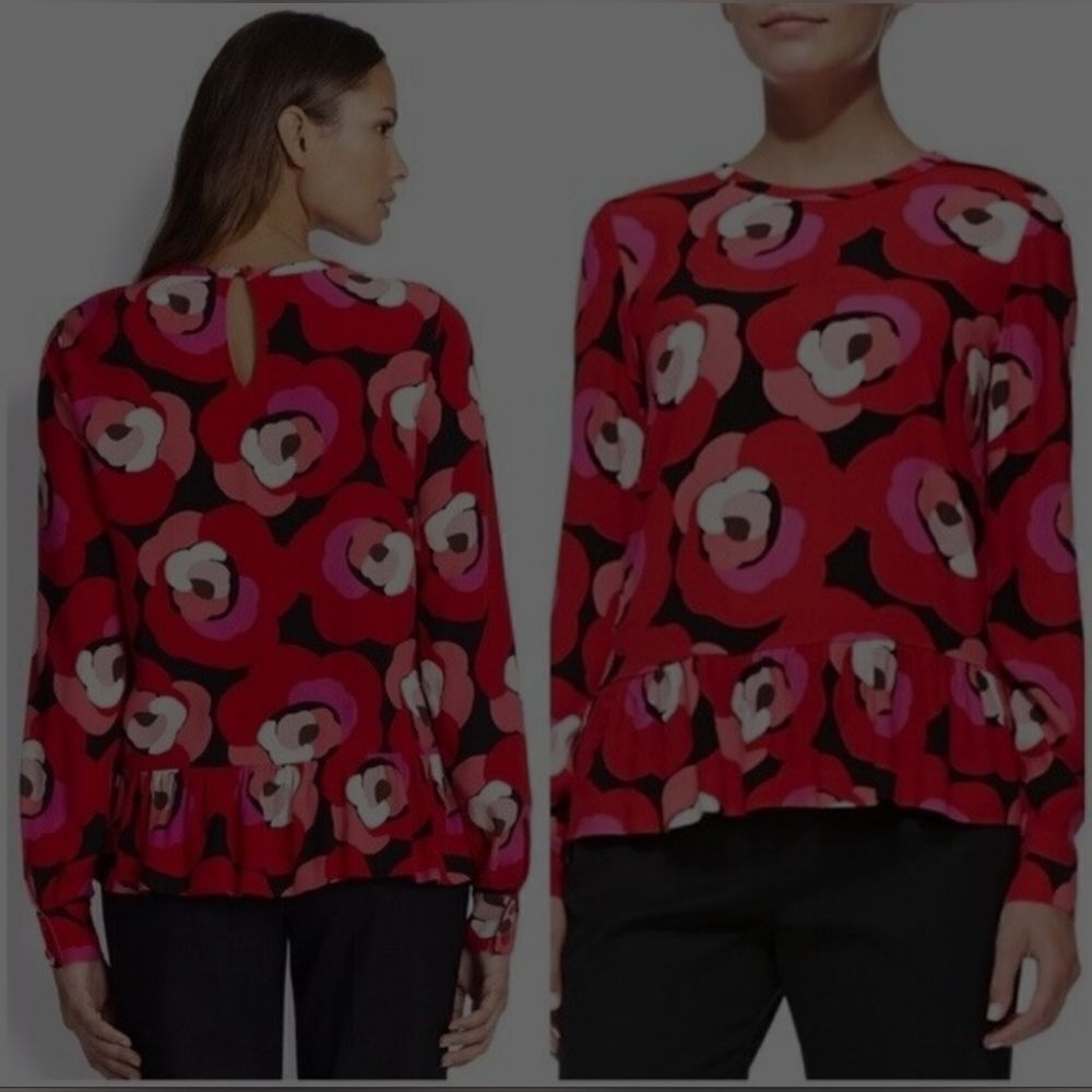 Kate Spade Floral Pink/Red/Black Long Sleeve Shirt size 0
